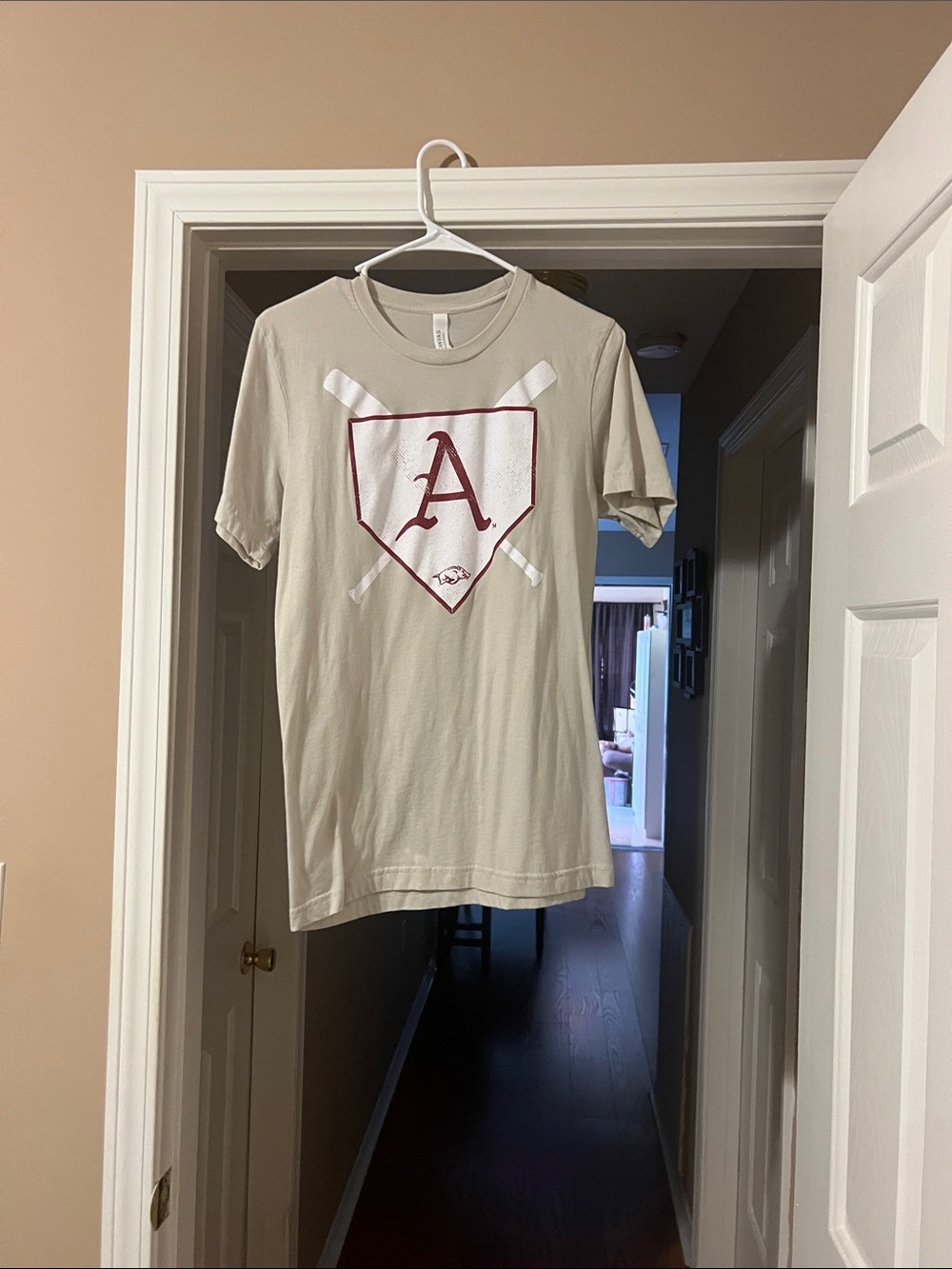 Men's Cream Graphic Baseball T-Shirt with Maroon Lettering